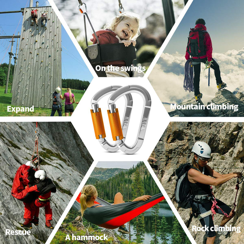 FVW Auto Locking Rock Climbing Carabiner Clips,Professional 25KN (5620 lbs) Heavy Duty Caribeaners for Rappelling Swing Rescue & Gym etc,Large Carabiners,D-Shaped 5psc-silver - BeesActive Australia