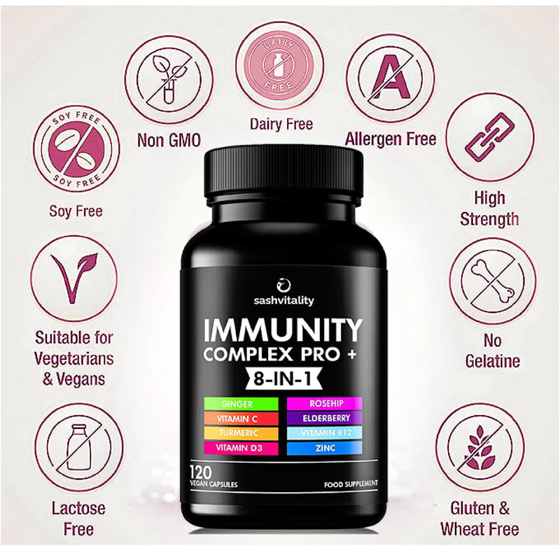 Immune System Booster Supplement - 120 Capsules - Vitamin C and Zinc, Elderberry, Iron, Vitamin B12, D3, Turmeric, Selenium, Garlic, Probiotic � Vegan Multivitamin Complex Men & Women - BeesActive Australia
