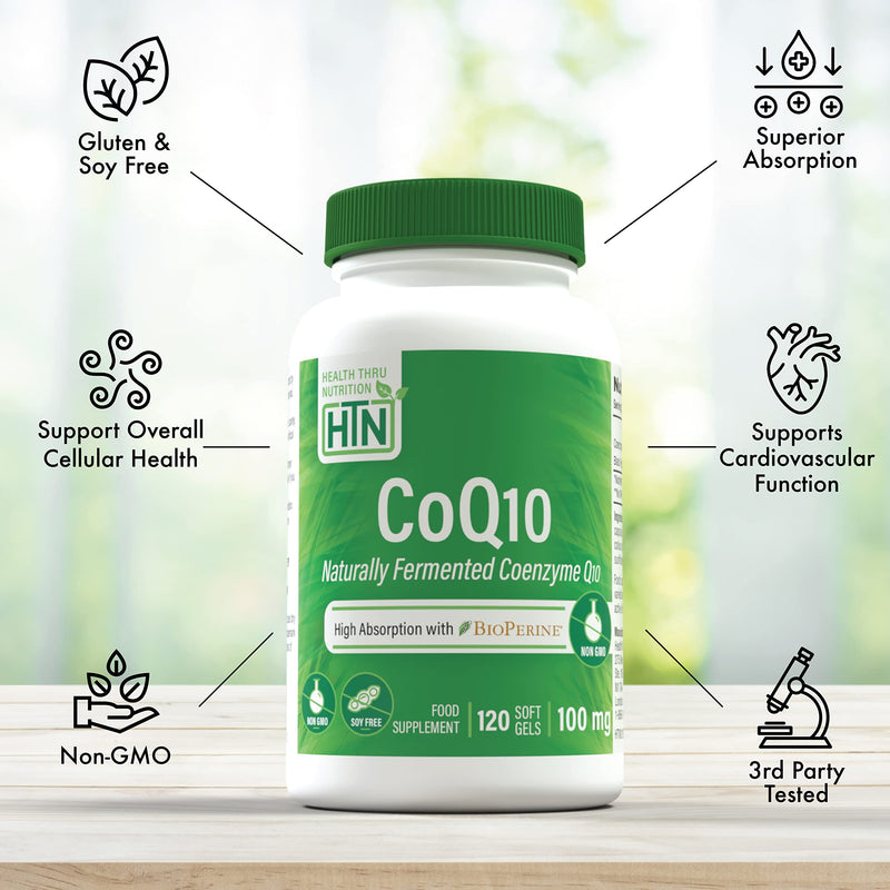 CoQ10 w/BioPerine 100mg 120 Softgels High Absorption, Non-GMO, Soy-Free, 100% Natural Coenzyme Q-10 - BeesActive Australia