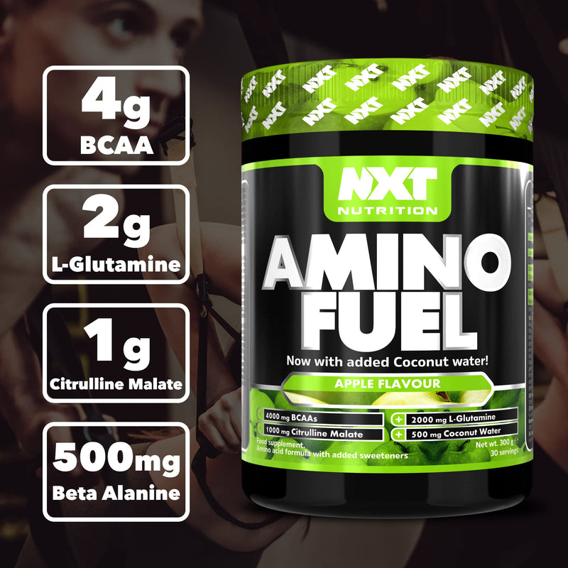 NXT Nutrition Amino Fuel Energy Drink | BCAAs Amino Acids with Beta Alanine, Vitamin D3 and Citrulline Malate – for Performance, Endurance and Energy Support | (Apple) - BeesActive Australia
