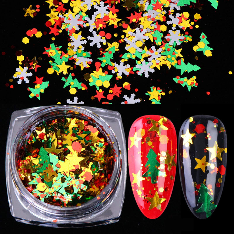 3D Holographic Nail Art Glitter 6 Boxes/Set Sparkly Snowflake Star Nail Sequins Ultra thin Nail Flake Acrylic Resin Paillettes Confetti Face Body Makeup Glitter Nail Decals Women Nail Decoration Kits - BeesActive Australia