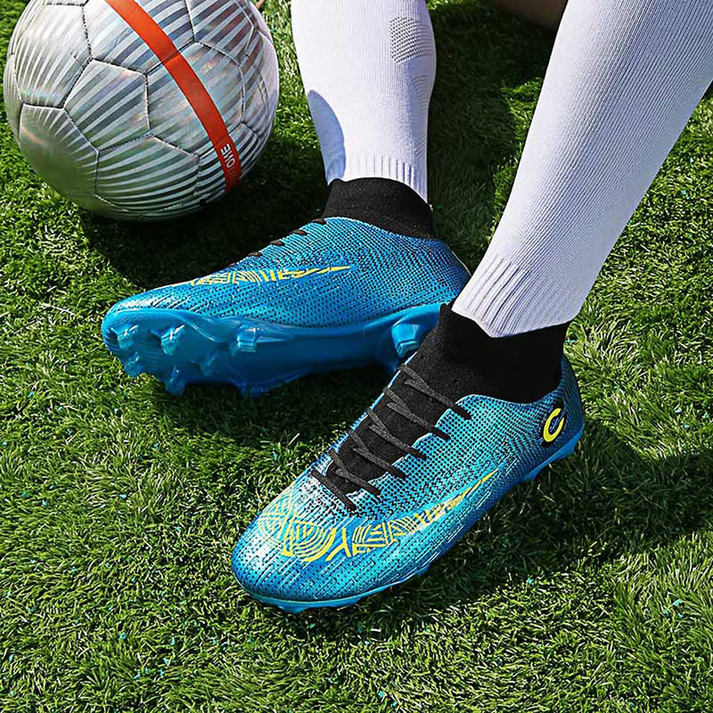 Liaoli Men's Athletic Soccer Football Cleats, High-Top Football Turf Soccer Shoes, Big Boys Athletic Sneaker Shoes for Outdoor/Indoor/Competition/Training 8 Blue - BeesActive Australia