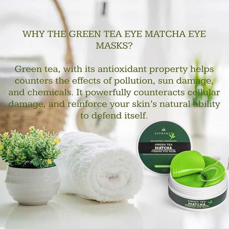 Green Tea Matcha Eye Mask by SUPRANCE - Under Eye Patches Treatment for Dark Circles, Eye Bags, Puffiness - Anti-Wrinkle With Hyaluronic Acid and Collagen - 30 Pairs/60 Pcs. - BeesActive Australia