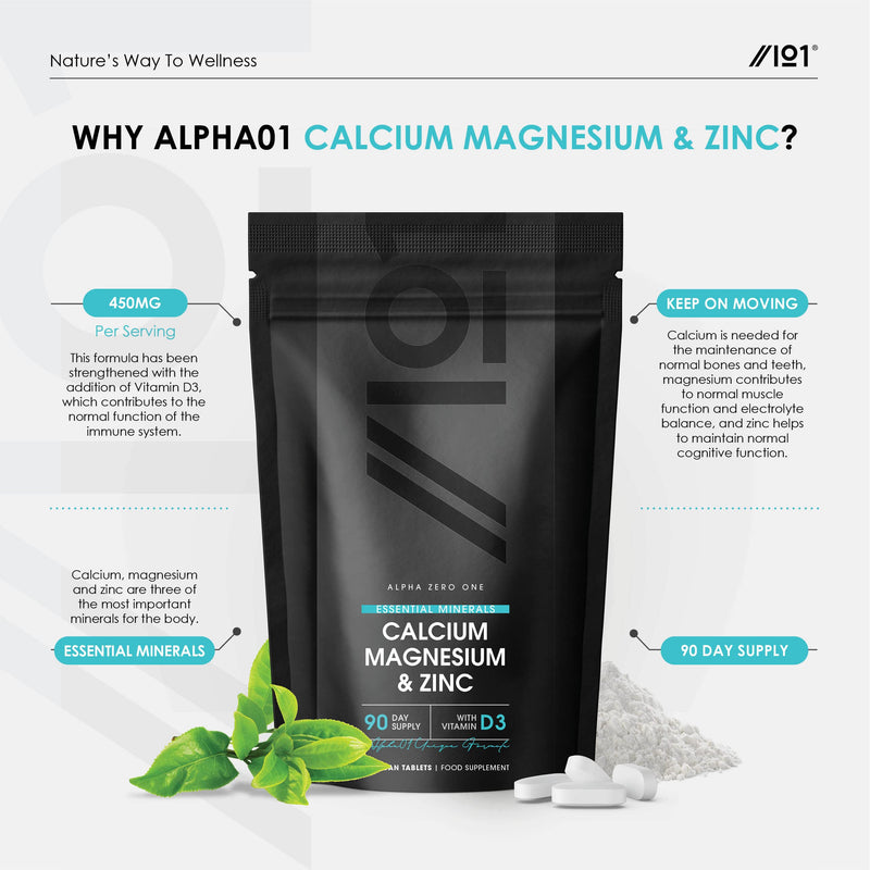 Calcium Magnesium Zinc & Vitamin D3 Tablets - 3 Months Supply, 90 Vegetarian Capsules - 3rd Party Lab Tested for Purity & Potency, No Additives � Non-GMO, Gluten Free. 90 count (Pack of 1) - BeesActive Australia
