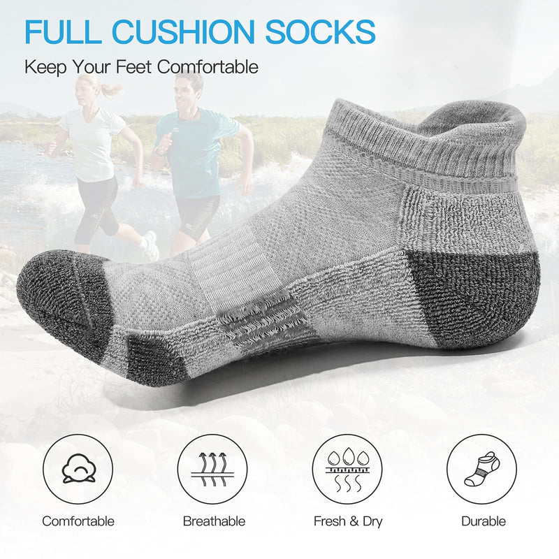 Ankle Athletic Running Socks Cushioned Breathable Low Cut Sports Socks with Tab Arch Support for Men Women (6Pairs) 6-9 Grey - BeesActive Australia