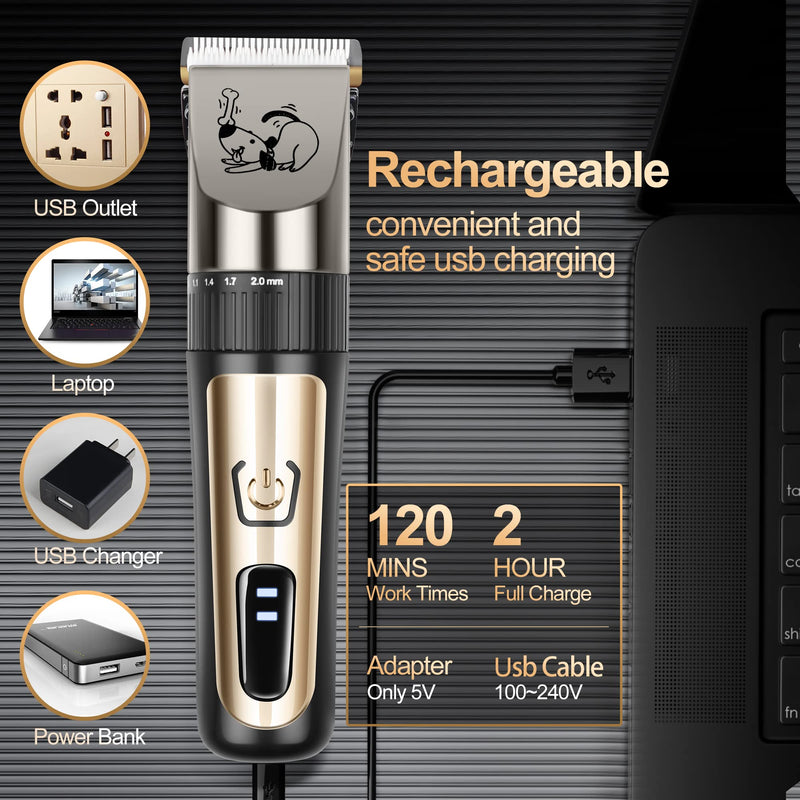 Dog Clippers, Cordless Low Noise Rechargeable Electric Dog Grooming Clipper Kit, Adjustable Clipper Comb & Detachable Blades Dog Trimmer, Suitable for Dogs, Cats, Pets - BeesActive Australia