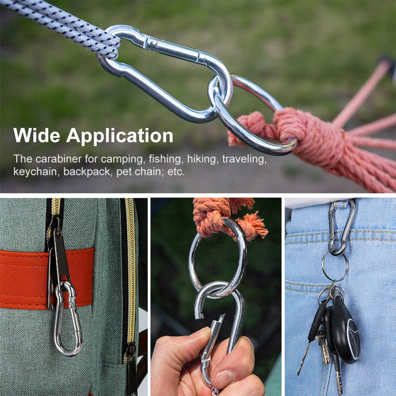 6PCS Spring Snap Hooks Carabiner- 304 Premium Stainless Steel Heavy Duty Carabiner Clips Assorted Sizes (2, 2.36, 3.15 inch) for Camping, Fishing, Hiking, Traveling, Backpack, Keychain; Silver - BeesActive Australia