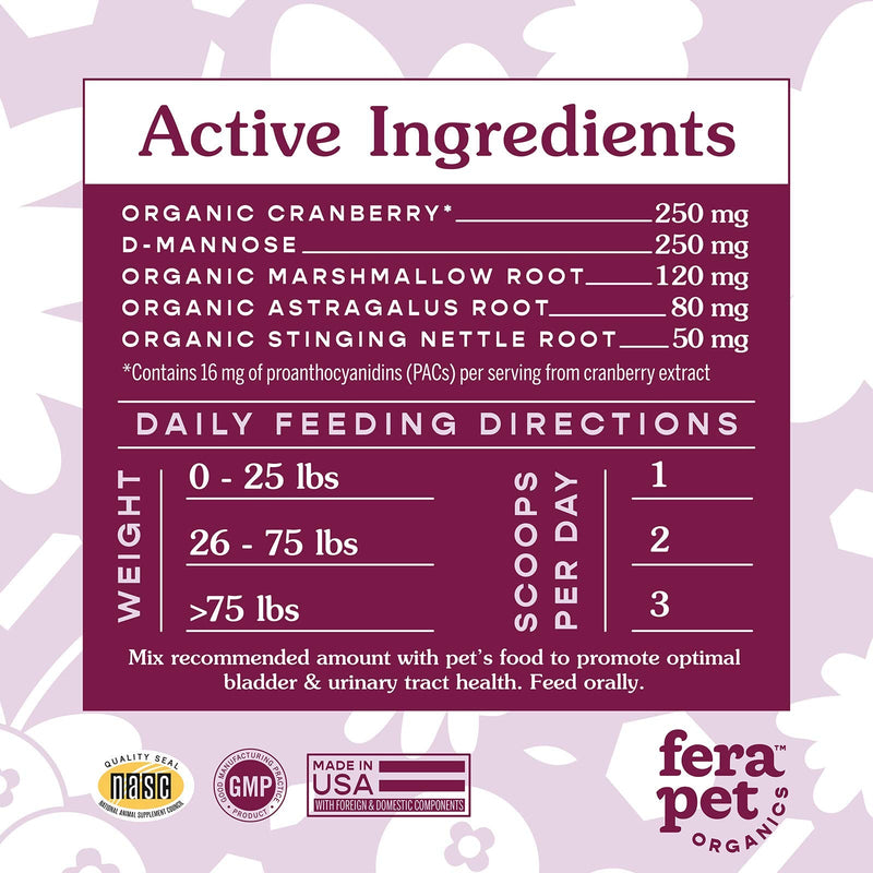 FERA PET Organics Bladder Support Dog and cat Supplement – Kidney and Urinary Tract Health and Bladder Infection Prevention Supplements - Helps with Incontinence and Immune Antioxidant Vitamin - BeesActive Australia