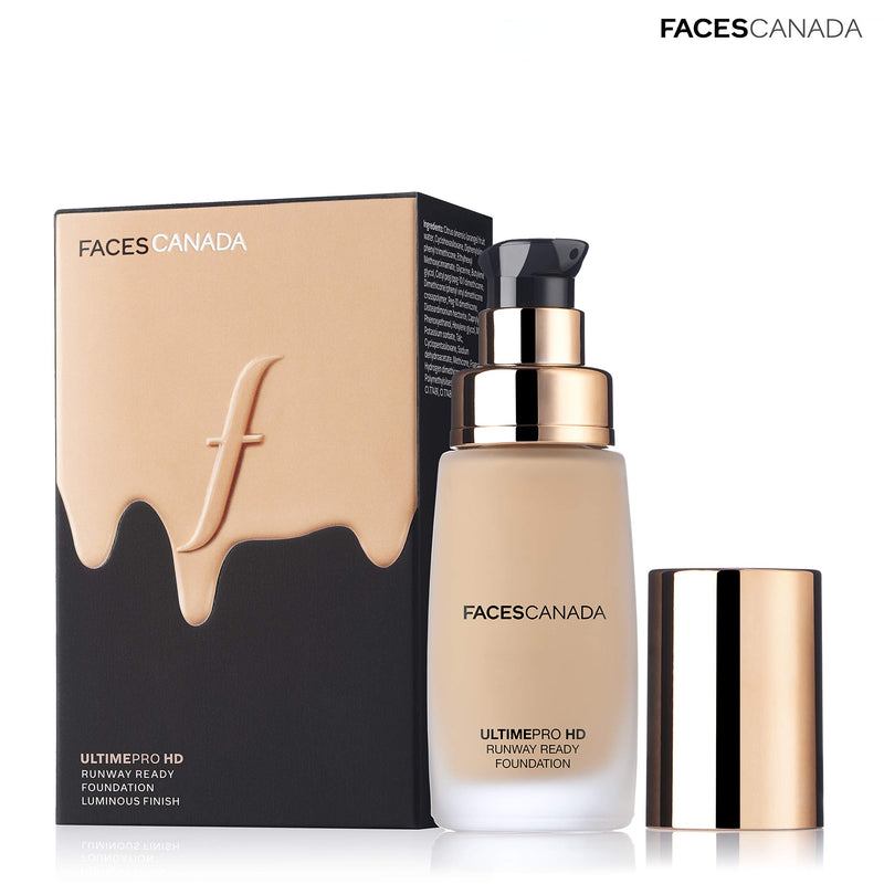 Faces Canada HD Runway Ready Foundation, Red Orange Extract & Gold particles, High Coverage, Oil-Free, Flawless Radiance, Vegan & Cruelty Free, Paraben Free, Beige 03 (Beige), 1.01 Fl Oz Beige 03 (Beige) - BeesActive Australia