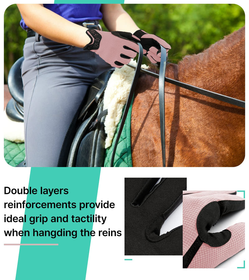 Kids Horse Riding Gloves Boys & Girls Winter Equestrian Horseback Gloves Youth Women Outdoor Star Pattern Mitts Perfect for Biking Cycling Gardening Pink M (Age 8-10) - BeesActive Australia