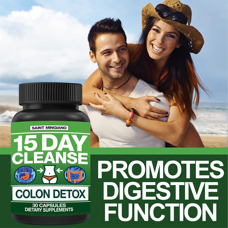 Saint Mingiano 15 Day Cleanse | Colon Detox with Natural Laxative for Constipation & Bloating. 30 Pills to Detoxify & Boost Energy | Extra-Strength Senna Leaf Supplements | Strong for Some People. - BeesActive Australia
