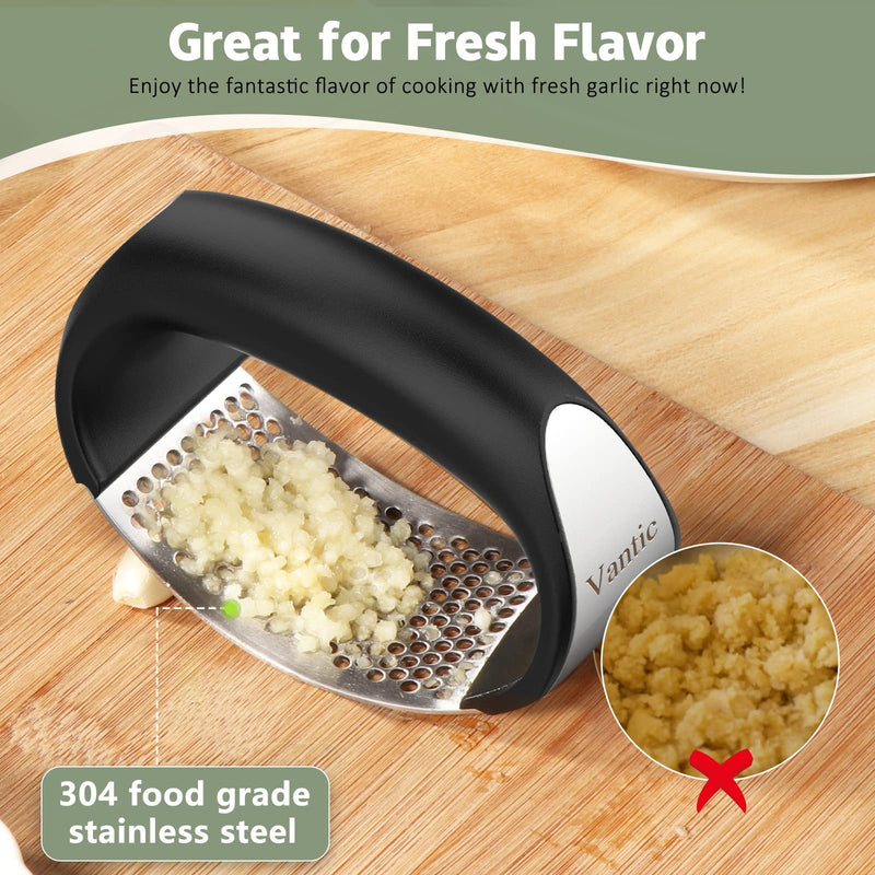Vantic Garlic Press Rocker - Stainless Steel Garlic Mincer Garlic Crusher, New Innovative Garlic Chopper with Peeler and Scraper for Smash Garlic Green - BeesActive Australia