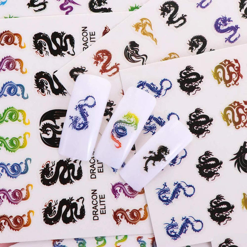 YESORNO 5 Sheets Dragon Nail Art Stickers 3D Nail Art Stickers Decals Dragon Nail Stickers Fingernails Decor Manicure Decorations Nail Art Accessories - BeesActive Australia