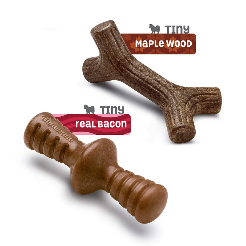 Benebone Tiny 2-Pack Durable Dog Chew Toys, Real Bacon, Real Maplewood, Made in USA REAL Bacon/REAL Maple Wood Extra Small - BeesActive Australia