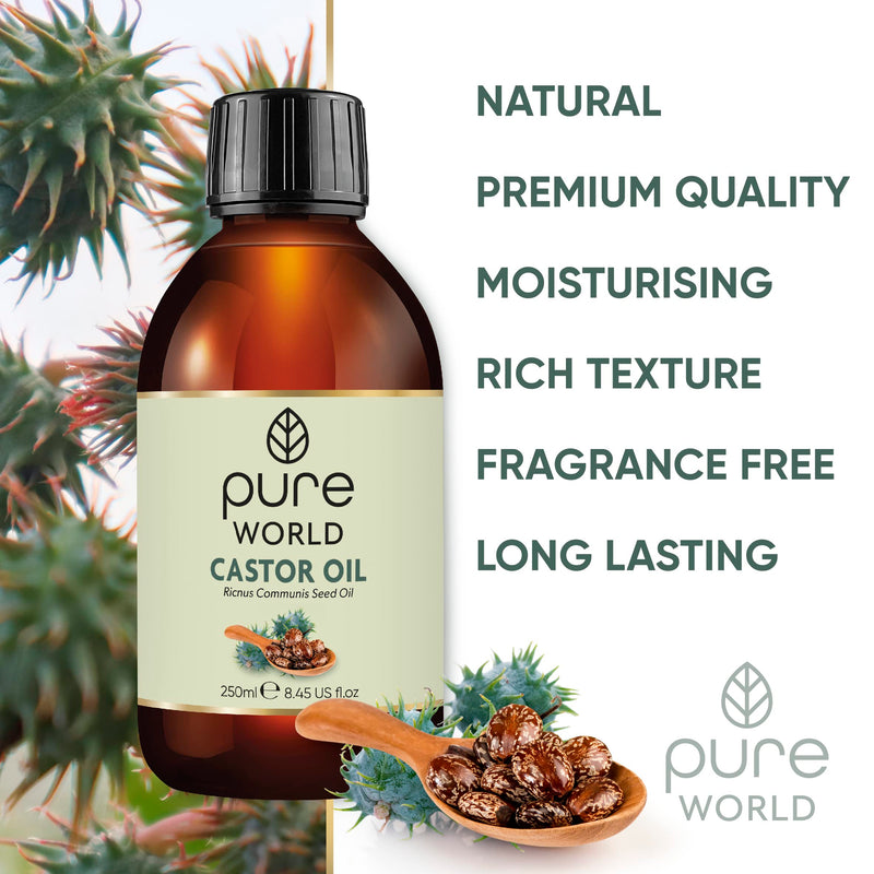 Pure World Castor Oil 250ML. Cold Pressed 100% Pure and Undeluted Hexane Free Natural for Eyebrows, Nails, Beard, Hair, Eyelash Growth Cruelty Free - BeesActive Australia