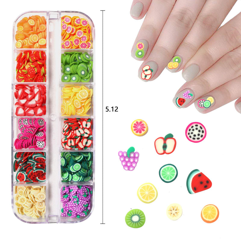 Allstarry 72 Grids Nail Art Slices Fruit Heart-Shaped Flower Cute Designs 3D Polymer Nail Decorations with Tweezers for Slime Supplies DIY Crafts Nail Art - BeesActive Australia