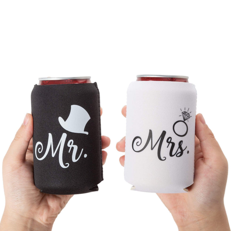 Mr. and Mrs. Can Coolers, Set of 2, 1 White and 1 Black Beer Can Coolies, Cute Wedding Gifts, Novelty Can Cooler, Perfect Engagement or Anniversary Gift, Bridal Shower Gift - BeesActive Australia