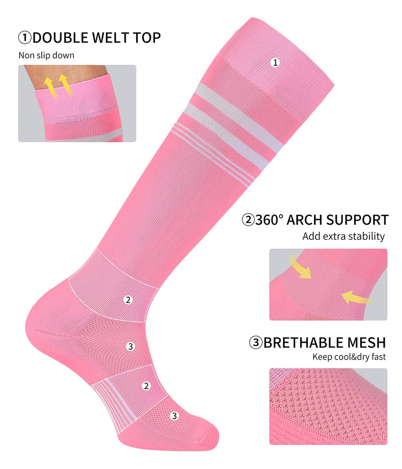 2/3 Pairs Soccer Softball Socks for Youth Kids, Men and Women Multi-sport Socks Pink(2 Pack) Medium - BeesActive Australia