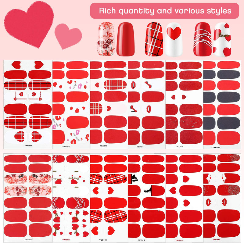 24 Sheets 336 Pieces Valentine's Day Nail Polish Stickers Self-Adhesive Full Wrap Nail Art Decals Full Cover Nail Decals Strips with Nail File for Women Girls DIY Nail Art Decoration - BeesActive Australia