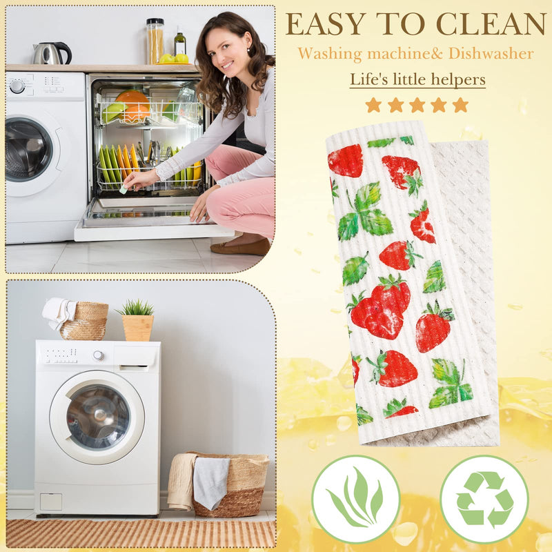6 Pcs Swedish Kitchen Dish Cloths Kitchen Towels Reusable Sponge Cleaning Cloths Wipes Absorbent Dish Cloth Quick Drying Washable Decorative Tea Towels No Odor Bar Hand Towel (Fruit) Fruit - BeesActive Australia