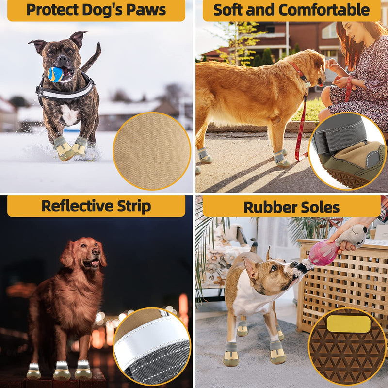 Dog Booties for Hot Pavement Waterproof Breathable Dog Summer Shoes Dog Boot for Small Medium Large Dogs, Puppy Shoes Paw Protector for Hiking 4PCS #4 (width 2.16 inch) for 36-43 lbs Khaki-Waterproof - BeesActive Australia
