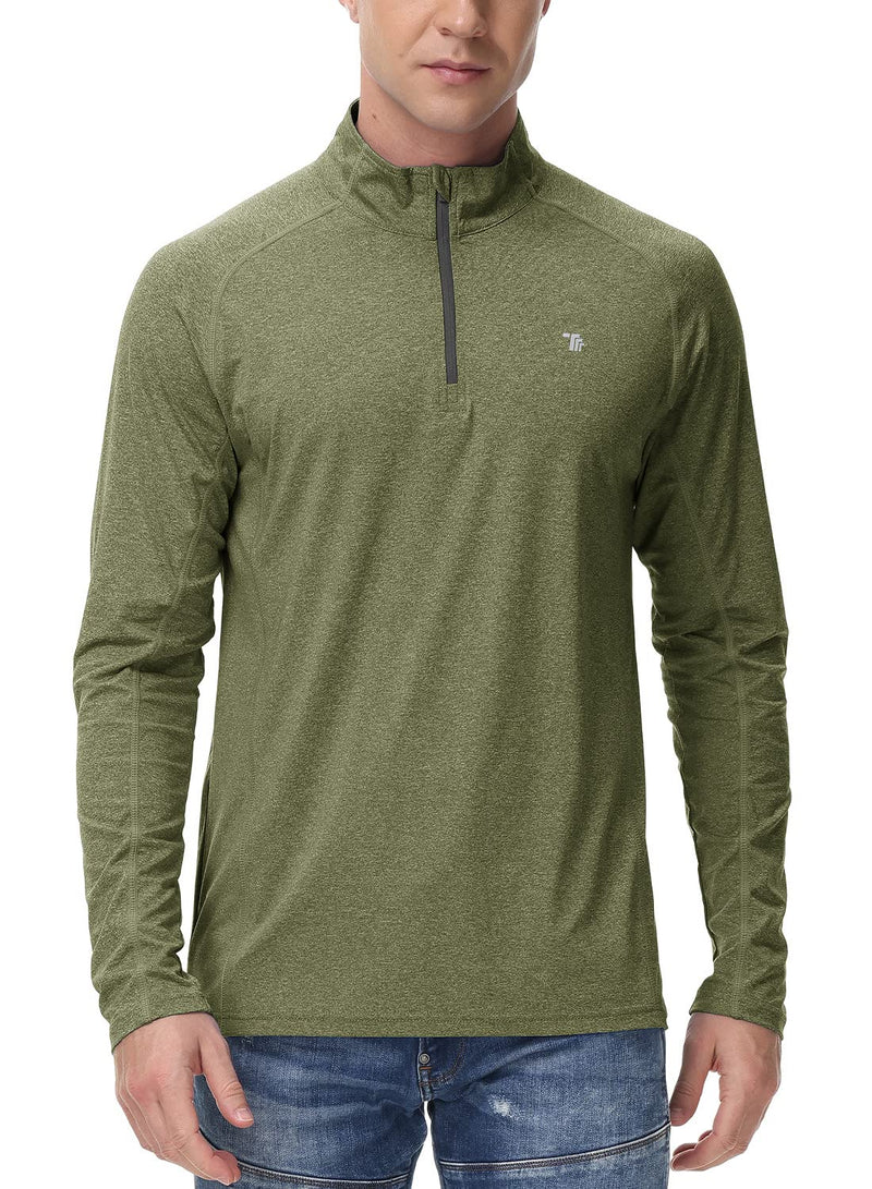 BGOWATU Men's Golf Polo Shirts Long Sleeve Quarter Zip Pullover Hiking T-Shirt UPF 50 Lightweight Running Tennis Tops Army Green Small - BeesActive Australia