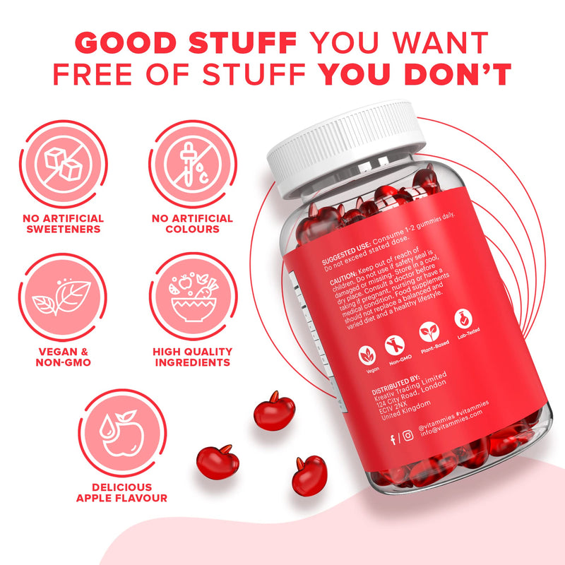 Apple Cider Vinegar Gummies | Raw, Unfiltered ACV with “The Mother”, Vitamin B9, Vitamin B12 | Gluten-Free, Non-GMO, Vegan, 60 Count | Gummy Alternative to Apple Cider Vinegar Capsules - BeesActive Australia