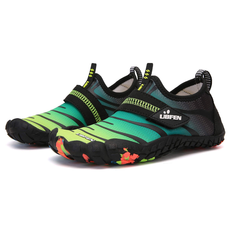 KUBUA Boys Girls Water Shoes Aqua Socks for Kids Quick-Dry Swim Walking Surf Diving Barefoot Pool Beach 1 Big Kid Green Yellow - BeesActive Australia