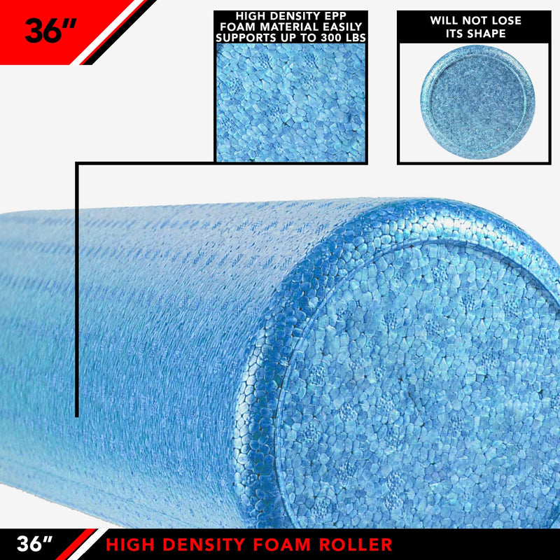 JFIT High Density Muscle Foam Roller - 12", 18", 24", 36" - Massage Rollers for Stretching, Deep Tissue and Myofascial Release 36-Inch Solid Blue - BeesActive Australia