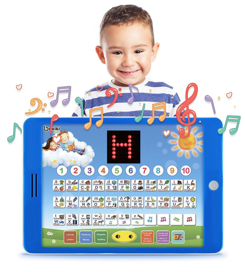 Boxiki kids Spanish-English Learning Bilingual Tablet Educational Toy with LED Screen Display. Learn Spanish and English with ABC Games and Spelling. Kids Love Our Interactive Educational Toys! - BeesActive Australia