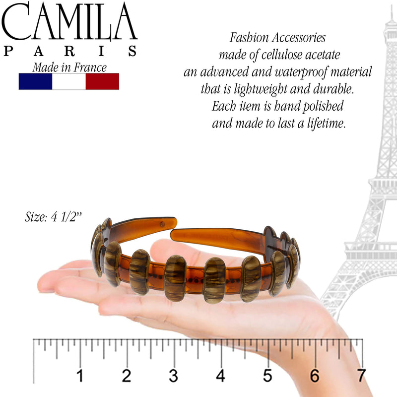 Camila Paris MP853 French Headband for Women, Strong Hold Grip Women's Hair Band, Very Flexible, No Slip and Durable Styling Girls Hair Accessories, Made in France with Cellulose Brown - BeesActive Australia