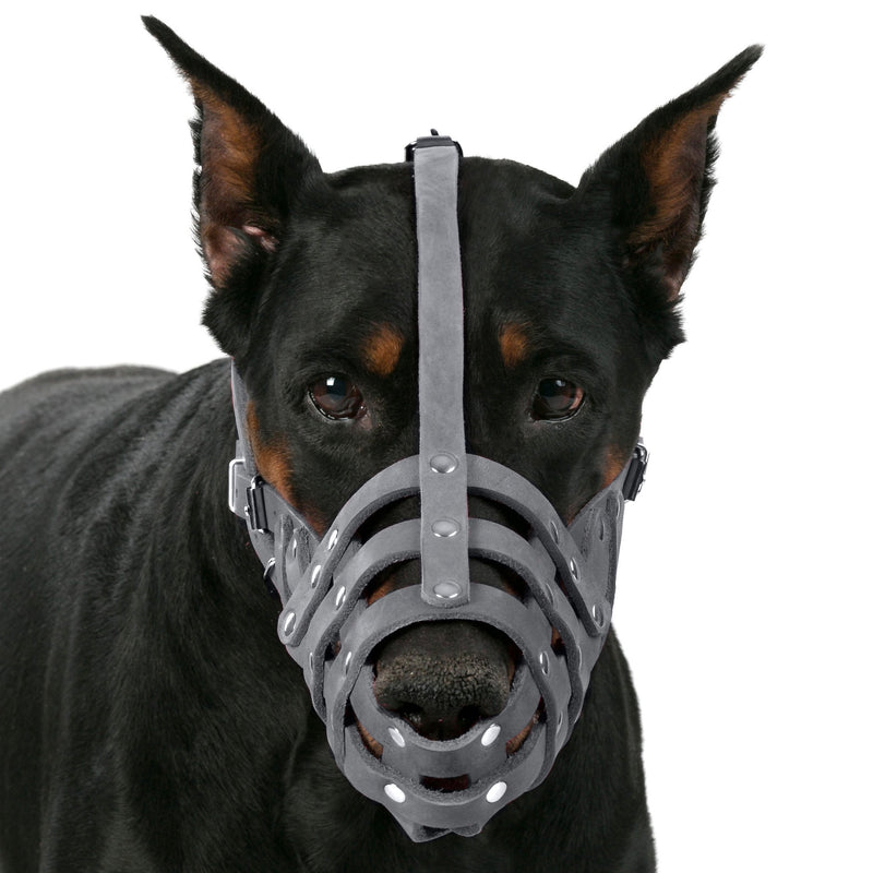 CollarDirect Leather Dog Muzzle German Shepherd Dalmatian Doberman Setter Basket Medium Large Breeds Pink Gray L Chestnut Brown - BeesActive Australia