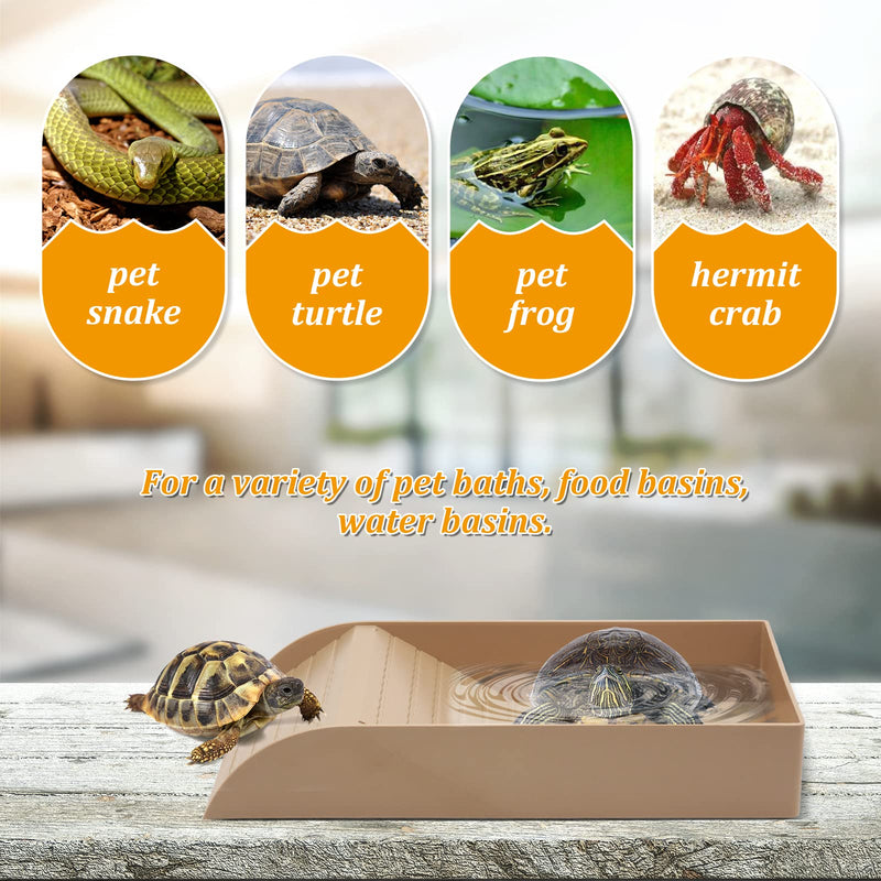 KHEARPSL Reptile Feeding Bowl with Ramp and Basking Platform Large Tortoise Ramp Bowl Turtle Bath Reptile Water Bowl Dish Corner Bowl brown - BeesActive Australia
