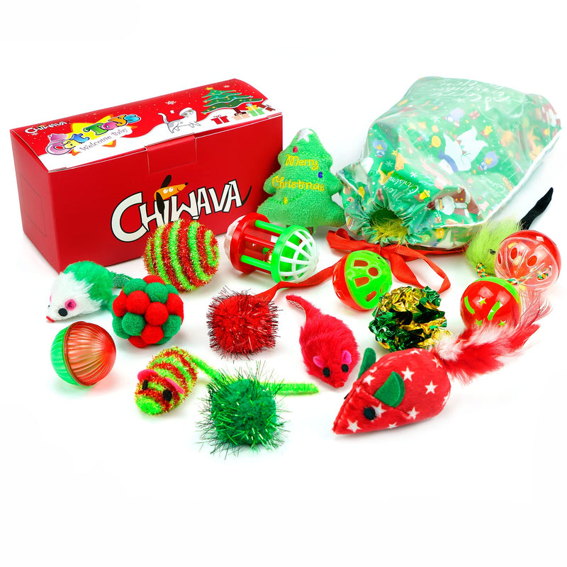 Chiwava 17 Pack Christmas Cat Toy Gifts Bag Set Assorted Toys Variety Pack Kitten Interactive Play - BeesActive Australia