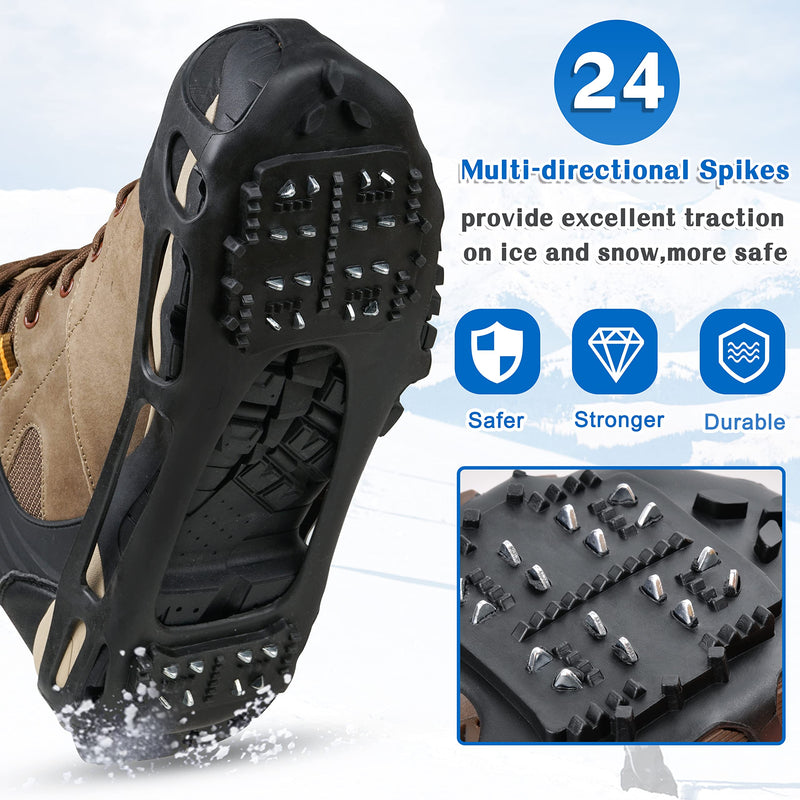 Ice Cleats for Shoes and Boots,Snow Traction Cleats Crampons for Women Men Kids Anti Slip 24 Spikes Shoes Walk Traction Cleats on Snow and Ice With Adjustable Strap Large(7.5-10 men/9-11 women) - BeesActive Australia