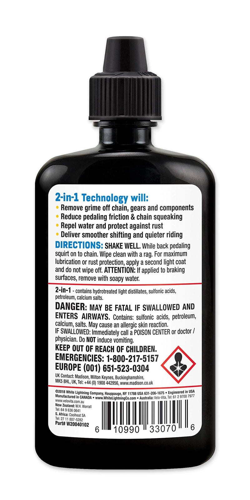 White Lightning 2-in-1 Bike Care 4 oz Lubricant and Degreaser (W20040102) - BeesActive Australia