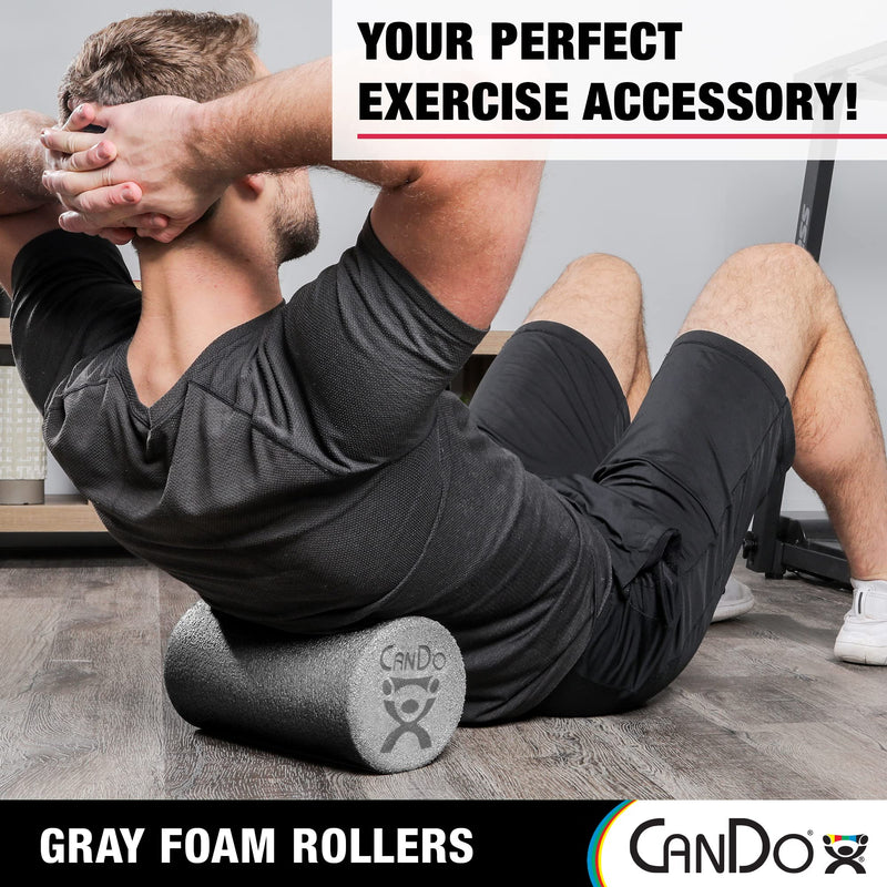 CanDo Plus Round Gray Exercise Fitness Foam Rollers for Muscle Restoration, Massage Therapy, Sport Recovery and Physical Therapy 6" x 18" 6" X 18" - BeesActive Australia