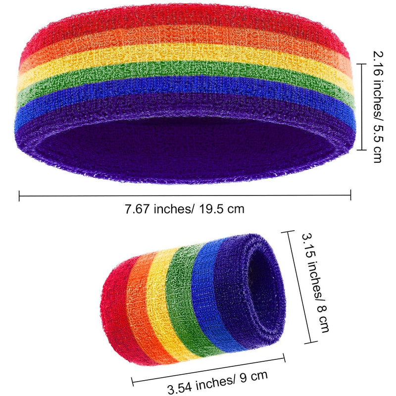 WILLBOND 3 Pieces Sweatbands Set, Includes Sports Headband and Wrist Sweatbands Striped Sweat Band for Athletic Men and Women (Rainbow) - BeesActive Australia