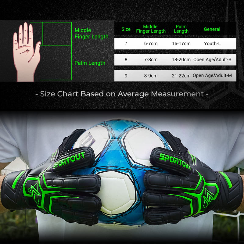 Sportout Goalie Gloves, Goalkeeper Gloves with Fingersave, Soccer Gloves, Breathable Soccer Goalie Gloves, 4mm Latex, for Kids Youth and Adult Green 8 - BeesActive Australia