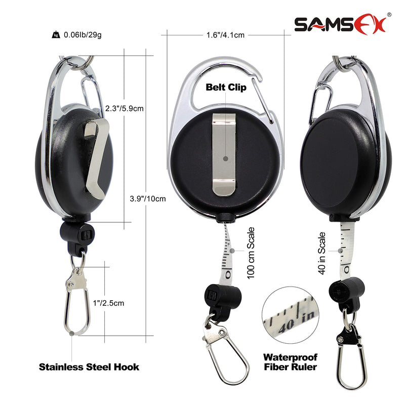 [AUSTRALIA] - SAMSFX Fly Fishing Zinger Retractors Tape Measure Retractor Carabiner Style Clip on Back Tether Tools Badge Holder Black, 2pcs 