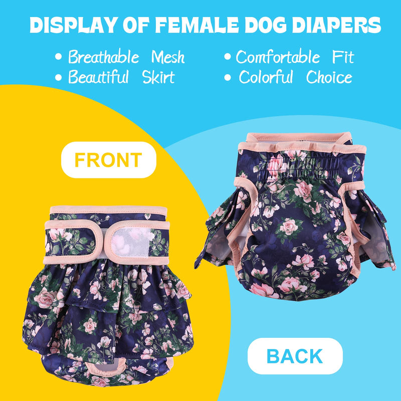 NOYAL Washable Dog Diapers Female Reusable High Absorbency Leak-Proof Rose Pattern Doggie Diapers 3 Pack Small 9.5-15.7'' - BeesActive Australia