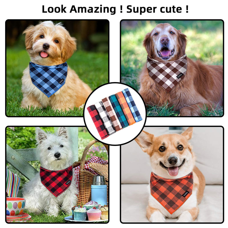 Gofshy Dog Bandanas -6PCS Dog Gifts Red Blue Green Orange Black Brown Buffalo Plaid Dog Scarf Adjustable Dog Accessories Kerchief for Small Medium Large Dogs Cats Puppy Bandanas - BeesActive Australia