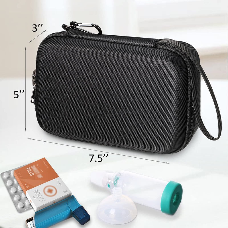 MEDMAX Hard Shell Case for Asthma Inhaler, Protective Portable Shockproof Anti-Scratch Medicine Travel Carrying Case with Clip and Handle Strap Compatible with Chamber Inhaler Spacer Masks, (Black) Black - BeesActive Australia