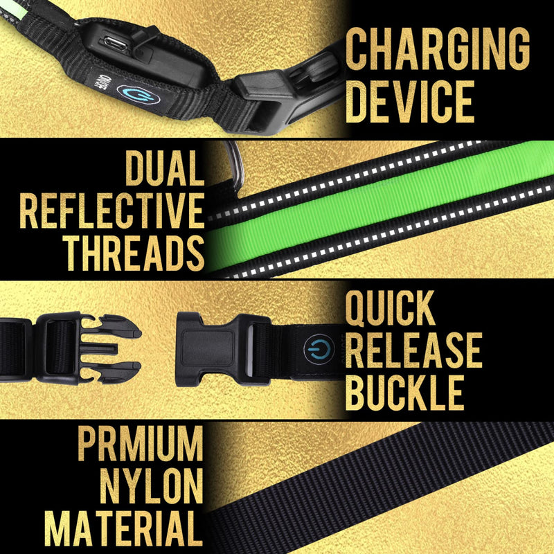 Light Up Dog Collars, Nobleza USB Rechargeable Waterproof Glow in The Dark Dog Collars for Night Safety with 3 Lighting Modes, Adjustable LED Glowing Dog Collars for Small, Medium and Large Dogs L (20-24"L) Green - BeesActive Australia