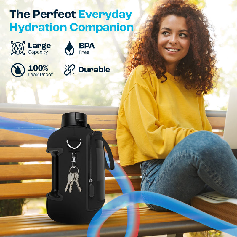 Half Gallon Water Bottle With Sleeve, 64 Oz Water Bottle Sleeve - Half Gallon Water Bottle With Straw, Water Jug With Sleeve, Large Water Bottle, Big Water Bottle, Water Bottles with Straw - Black Midnight Black - BeesActive Australia