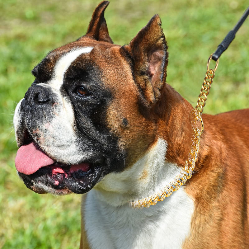 Gold Chain Dog Collar Cuban Link Dog Chain Metal Dog Chain Collars 12 mm Width Dog Cuban Link Collar for Small Medium Large Dogs 14 Inch - BeesActive Australia