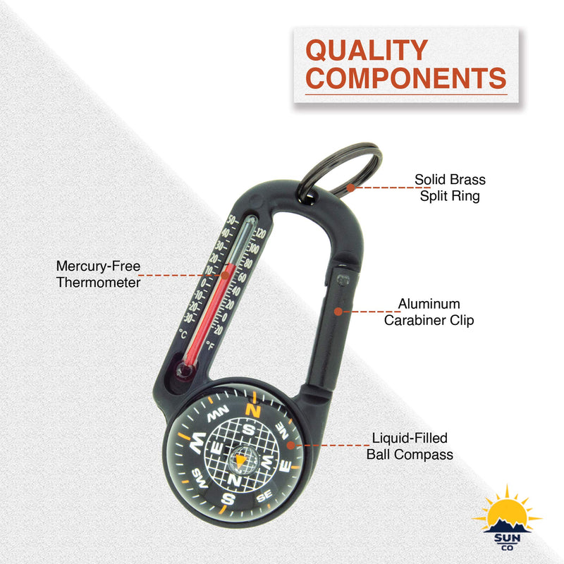 Sun Company TempaComp - Ball Compass and Thermometer Carabiner | Hiking, Backpacking, and Camping Accessory | Clip On to Pack, Parka, or Jacket - BeesActive Australia