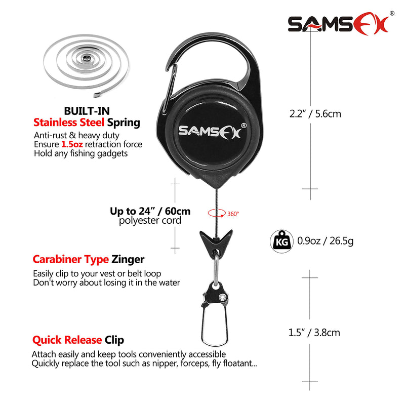 [AUSTRALIA] - SAMSFX Fishing Quick Knot Tying Tool 3.7" Large Size 4 in 1 Mono Line Clipper with Zinger Retractor Combo Carabiner Style Zinger & Silver Knot Tool 