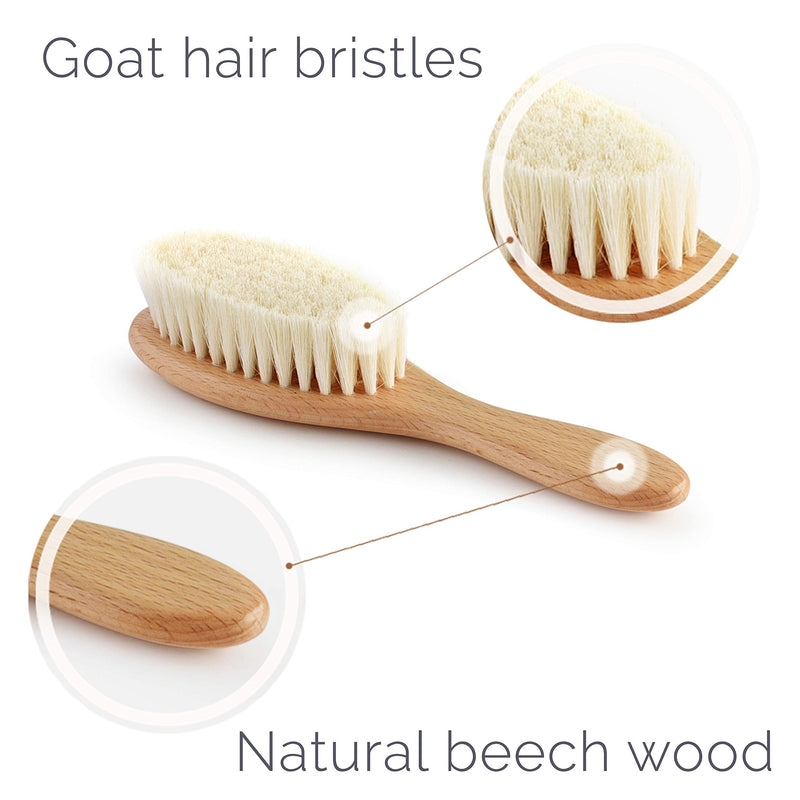 Natemia Quality Wooden Baby Hair Brush for Newborns & Toddlers | Natural Soft Goat Bristles | Ideal for Cradle Cap | Perfect Baby Registry Gift - BeesActive Australia