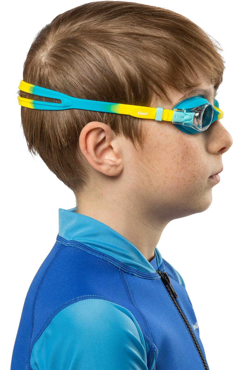 Cressi Colorful Kids Swim Goggles for Boys and Girls 4-8 Years Old - Dolphin 2.0, Starfish, and Seahorse: Designed in Italy Azure/Yellow Clear Lens - BeesActive Australia